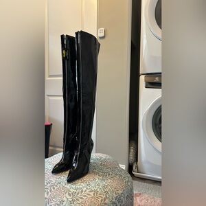 Black Zipper Patent Leather Boots